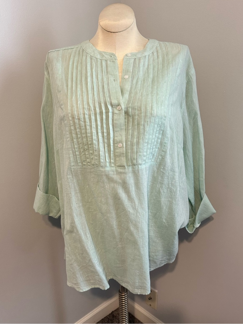 Lane Bryant Light Green Pintuck Henley Blouse